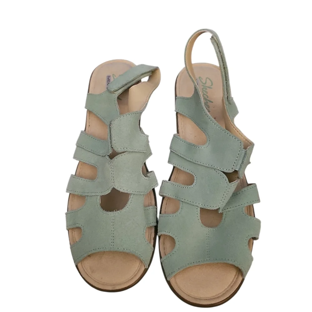 SKECHERS Shoes 9 STYLIN Memory Foam Mint Platform Wedge Slingback Suede NEW
